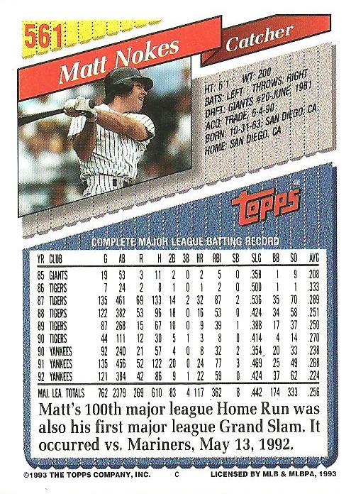 Matt Nokes  baseball card collectible - Main Image 2