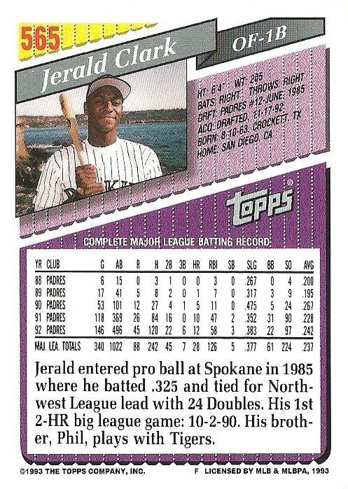 Jerald Clark  baseball card collectible - Main Image 2