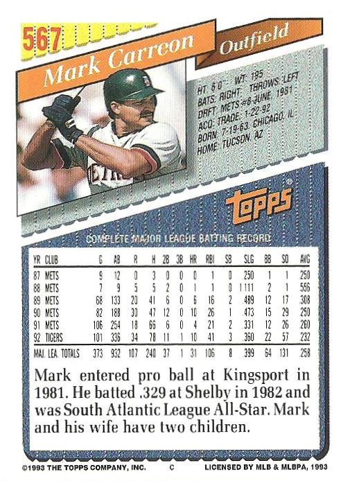 Mark Carreon  baseball card collectible - Main Image 2