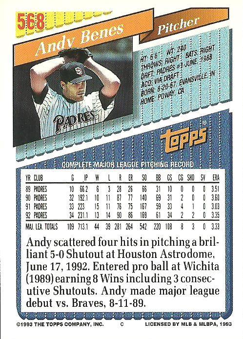 Andy Benes  baseball card collectible - Main Image 2