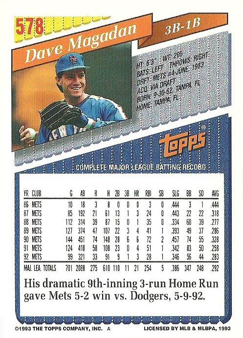 Dave Magadan  baseball card collectible - Main Image 2