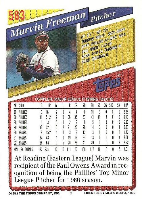 Marvin Freeman  baseball card collectible - Main Image 2