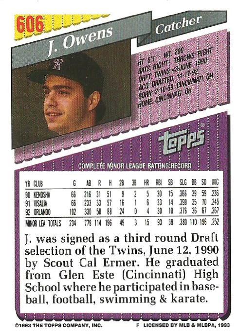 J. Owens  baseball card collectible - Main Image 2