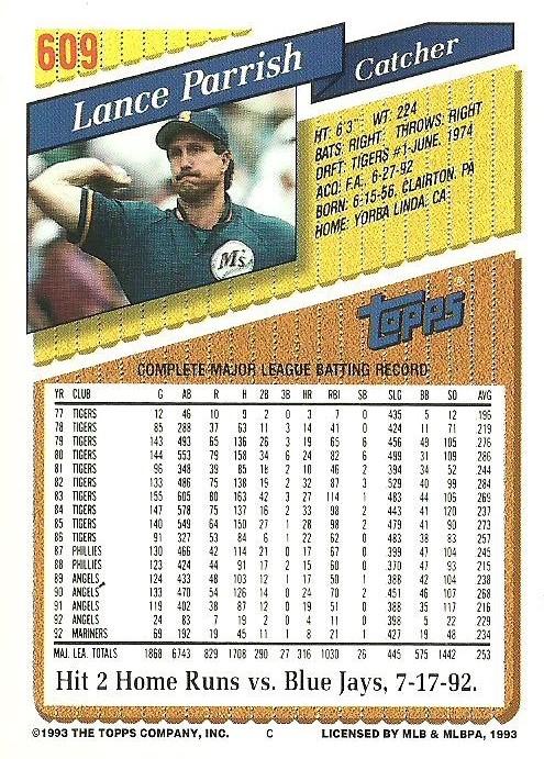Lance Parrish  baseball card collectible - Main Image 2