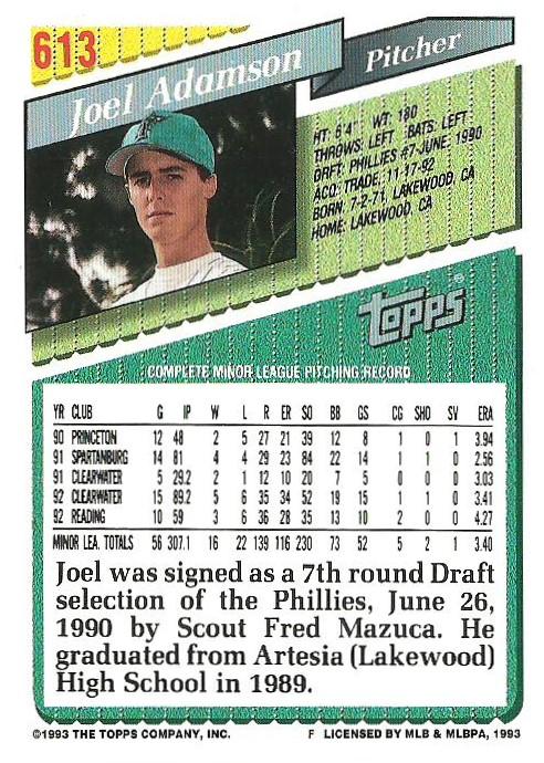 Joel Adamson  baseball card collectible - Main Image 2