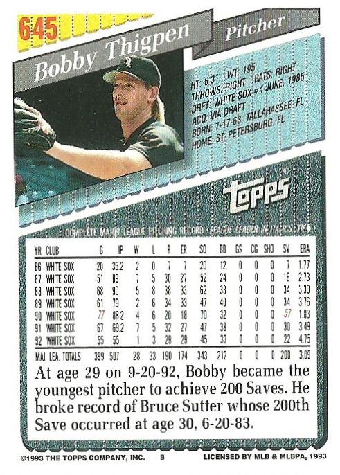 Bobby Thigpen  baseball card collectible - Main Image 2