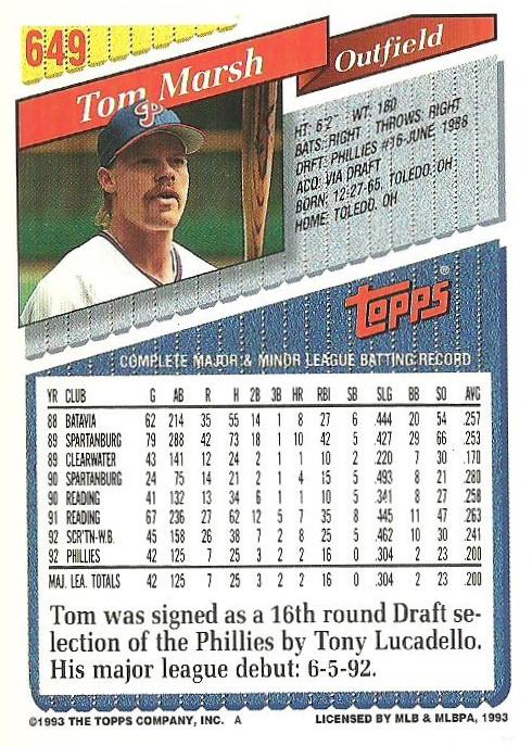Tom Marsh  baseball card collectible - Main Image 2