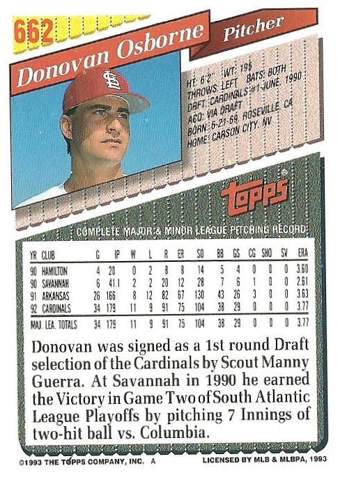 Donovan Osborne  baseball card collectible - Main Image 2