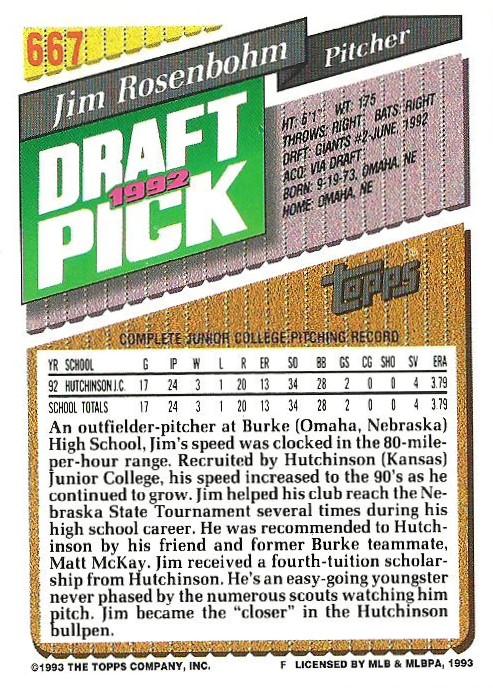 Jim Rosenbohm  baseball card collectible - Main Image 2