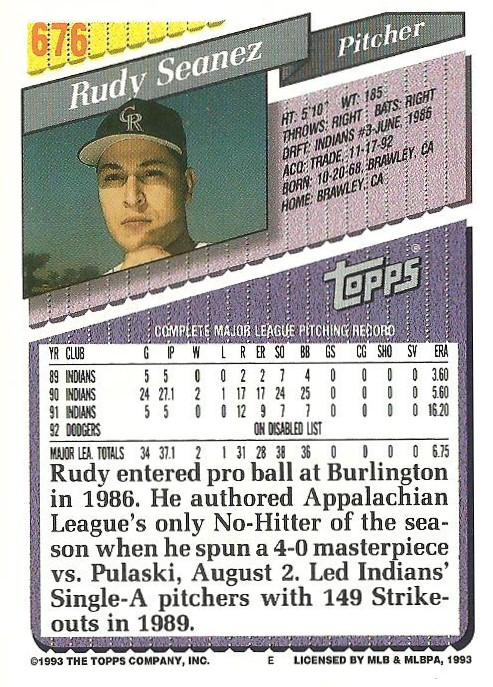 Rudy Seanez  baseball card collectible - Main Image 2