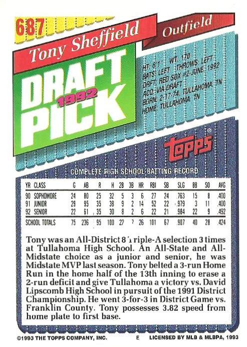Tony Sheffield  baseball card collectible - Main Image 2