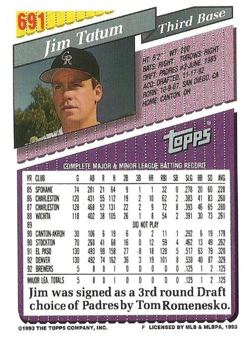 Jim Tatum  baseball card collectible - Main Image 2