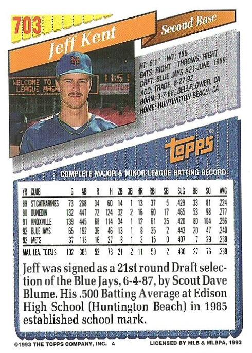 Jeff Kent  baseball card collectible - Main Image 2