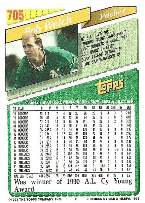 Bob Welch  baseball card collectible - Main Image 2