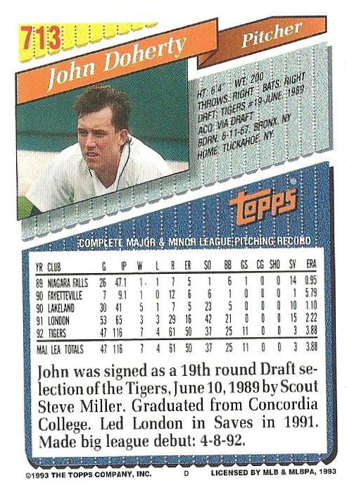 John Doherty  baseball card collectible - Main Image 2