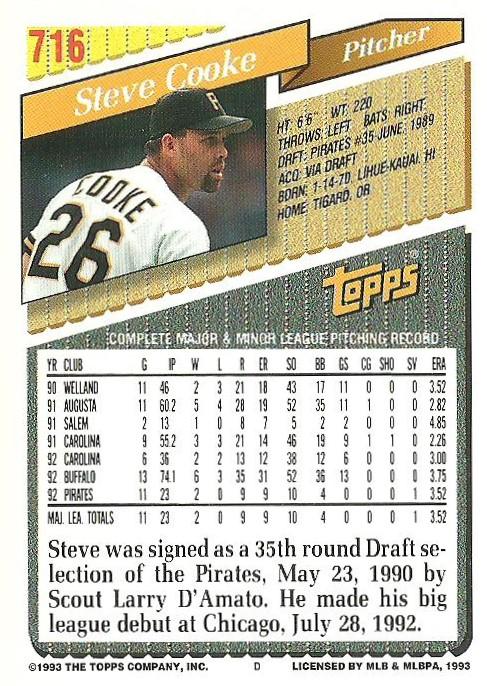 Steve Cooke  baseball card collectible - Main Image 2