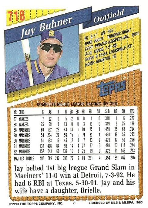 Jay Buhner  baseball card collectible - Main Image 2
