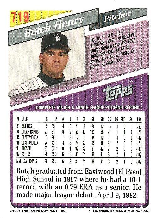 Butch Henry  baseball card collectible - Main Image 2