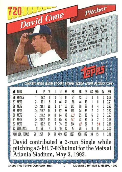 David Cone  baseball card collectible - Main Image 2