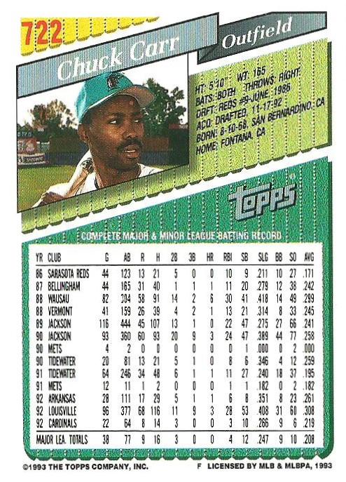 Chuck Carr  baseball card collectible - Main Image 2
