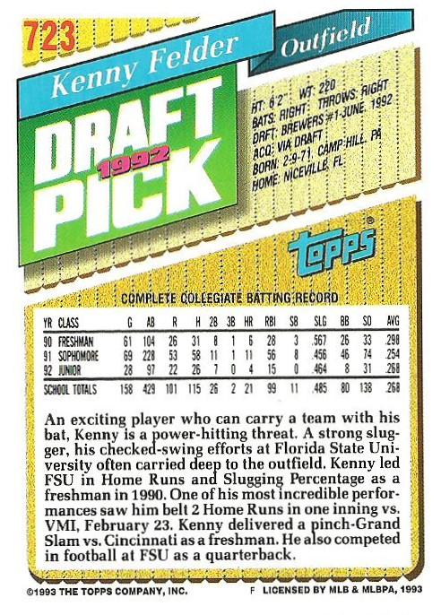 Kenny Felder  baseball card collectible - Main Image 2