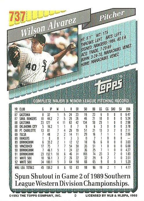 Wilson Alvarez  baseball card collectible - Main Image 2