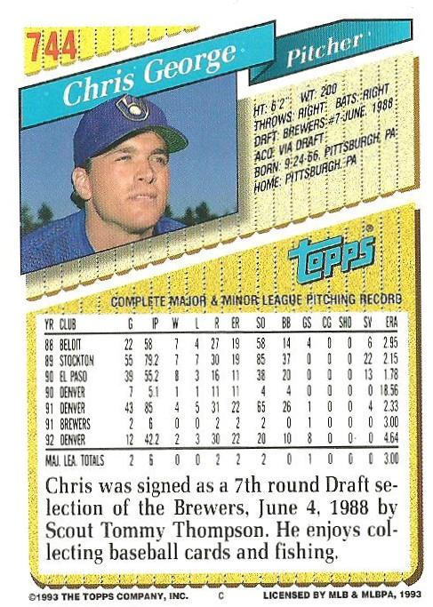 Chris George  baseball card collectible - Main Image 2