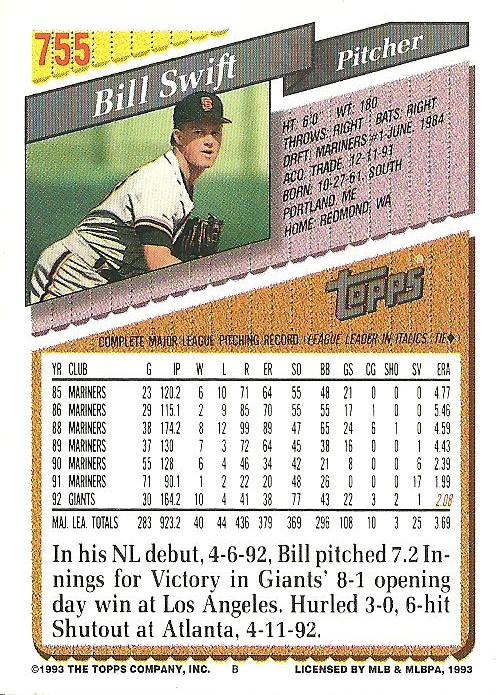 Bill Swift  baseball card collectible - Main Image 2