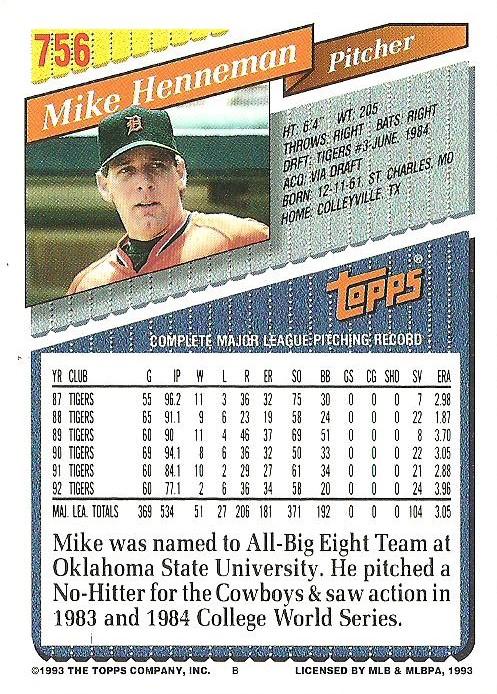 Mike Henneman  baseball card collectible - Main Image 2