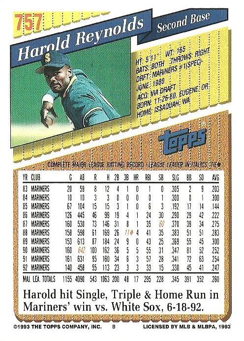 Harold Reynolds  baseball card collectible - Main Image 2