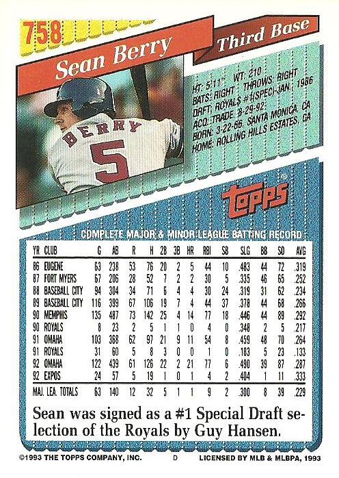 Sean Berry  baseball card collectible - Main Image 2