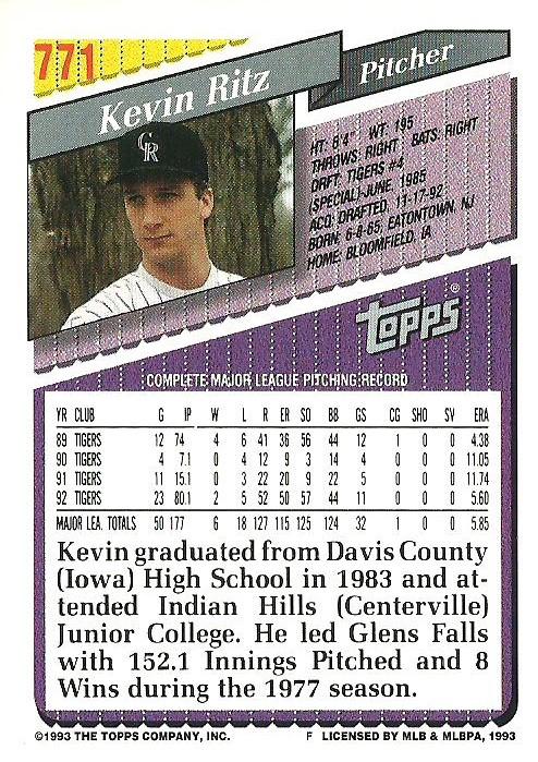 Kevin Ritz  baseball card collectible - Main Image 2