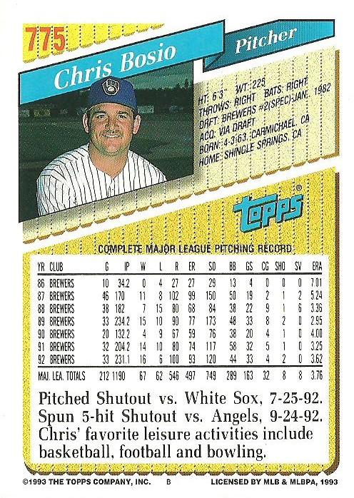 Chris Bosio  baseball card collectible - Main Image 2