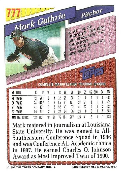 Mark Guthrie  baseball card collectible - Main Image 2
