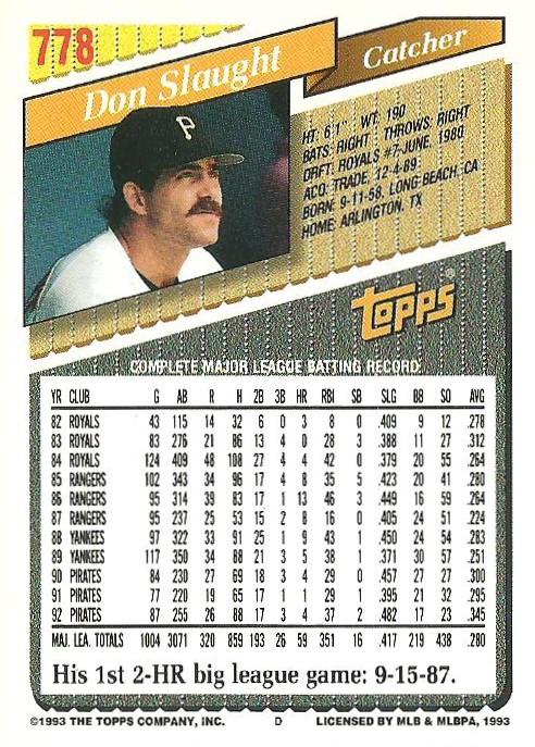 Don Slaught  baseball card collectible - Main Image 2