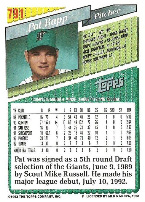 Pat Rapp  baseball card collectible - Main Image 2