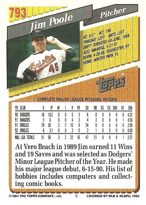 Jim Poole  baseball card collectible - Main Image 2