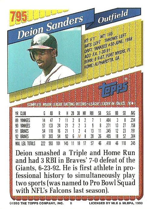 Deion Sanders  baseball card collectible - Main Image 2