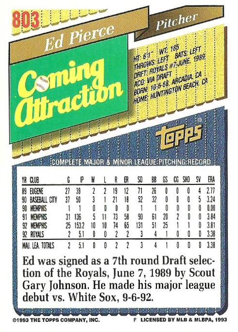 Eddie Pierce  baseball card collectible - Main Image 2