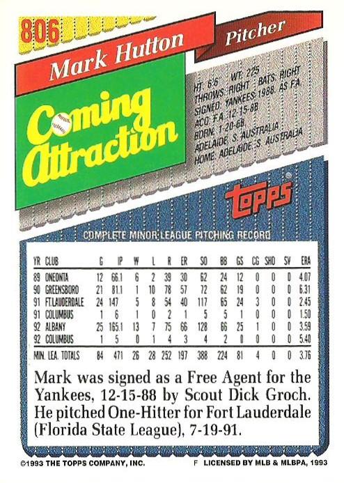 Mark Hutton  baseball card collectible - Main Image 2