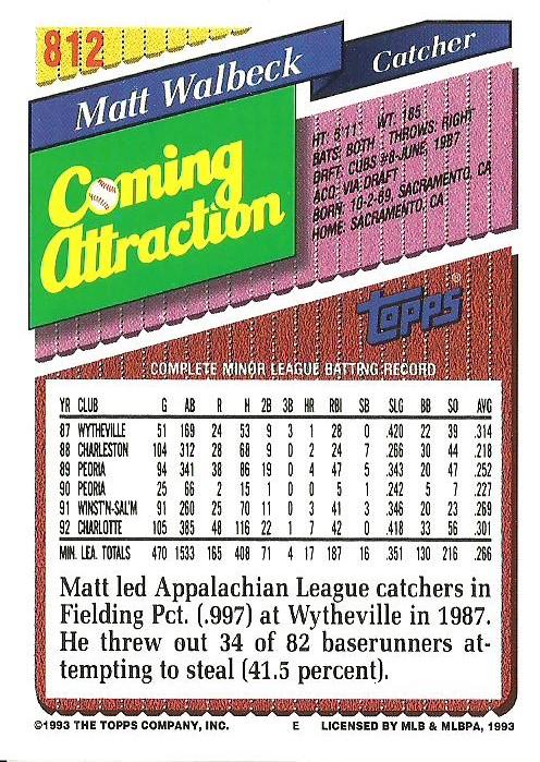 Matt Walbeck  baseball card collectible - Main Image 2