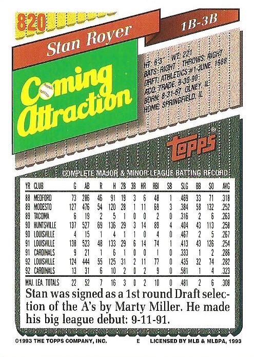 Stan Royer  baseball card collectible - Main Image 2