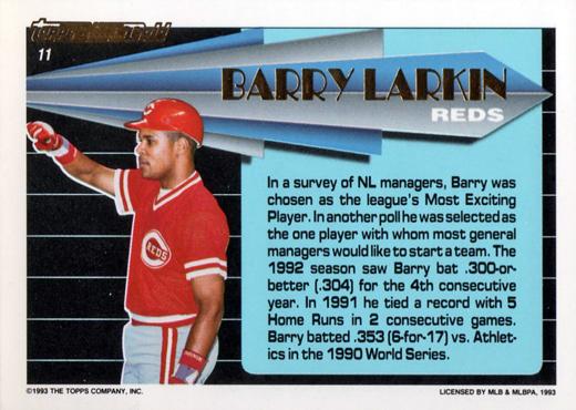 Barry Larkin  baseball card collectible - Main Image 2