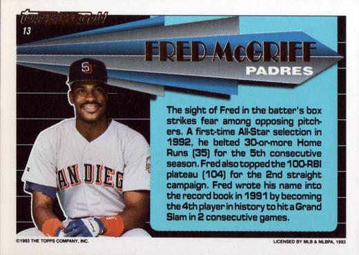 Fred McGriff  baseball card collectible - Main Image 2