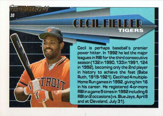 Cecil Fielder  baseball card collectible - Main Image 2