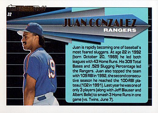 Juan Gonzalez  baseball card collectible - Main Image 2