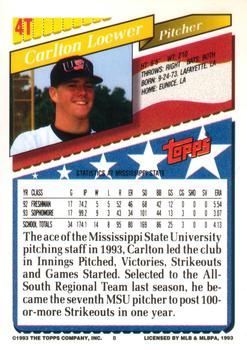 Carlton Loewer  baseball card collectible - Main Image 2