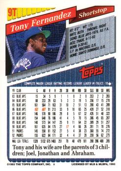 Tony Fernandez  baseball card collectible - Main Image 2