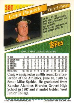 Craig Paquette  baseball card collectible - Main Image 2