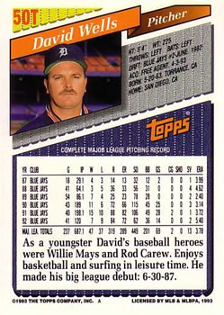 David Wells  baseball card collectible - Main Image 2